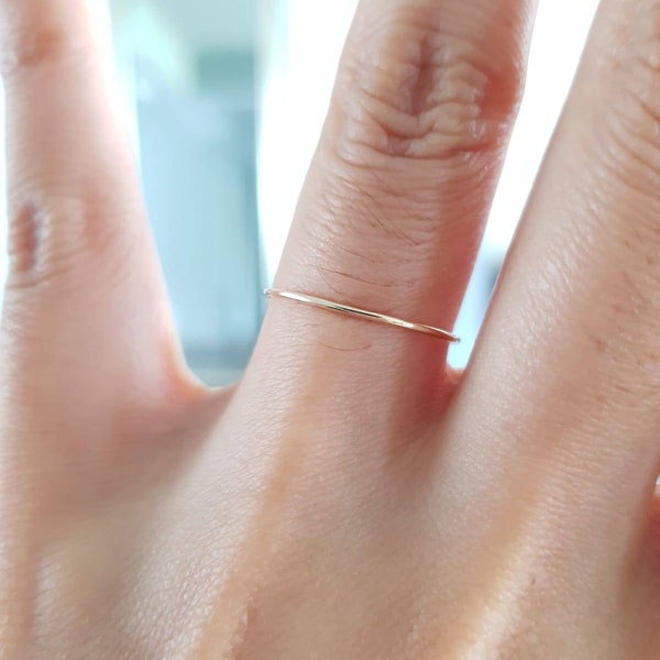 Solid 14k Yellow Gold Ring Super Thin Stacking Round image 1