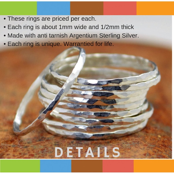 Super Thin Sterling Silver Stackable Rings Silver Stacking image 1