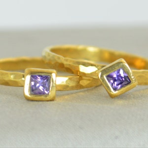 Square Amethyst Ring, Amethyst Solitaire Ring, Solid Gold Amethyst Ring, February Birthstone, Square Stone Mothers Ring, Square Stone Ring