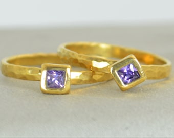 Square Amethyst Ring, Amethyst Solitaire Ring, Solid Gold Amethyst Ring, February Birthstone, Square Stone Mothers Ring, Square Stone Ring