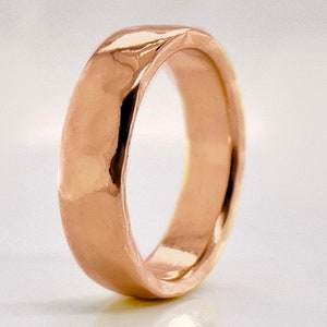 5mm Wide Solid Rose Gold Hammered Wedding Band, Choose 10k, 14k, or 18k Rose Gold, Rustic Wedding Ring, Heavy Gold Ring, Free Engraving