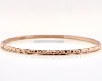 Heart/Love Bangle, Solid Rose Gold (Not Hollow)  2.5mm - Choose 10K, 14K, 18k, or 22k Solid Gold Bangle Bracelet, Rose Gold