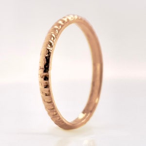 Rose Gold Coin Edge Ring, 2.5mm Solid Rose Gold Bohemian, Rustic Wedding Ring, Choose 10k, 14k, or 18k Solid Gold Rings, Boho Ring image 2