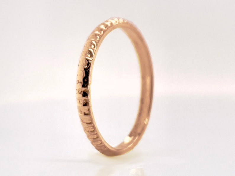 Rose Gold Coin Edge Ring, 2.5mm Solid Rose Gold Bohemian, Rustic Wedding Ring, Choose 10k, 14k, or 18k Solid Gold Rings, Boho Ring image 2