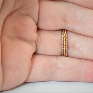 Set of 3 14k Gold Rings, Rose Gold, Yellow Gold, White Gold, Thin Stacking Ring Set, Spiral Rings, 3 Ring Set, Unique Wedding Ring Set image 2