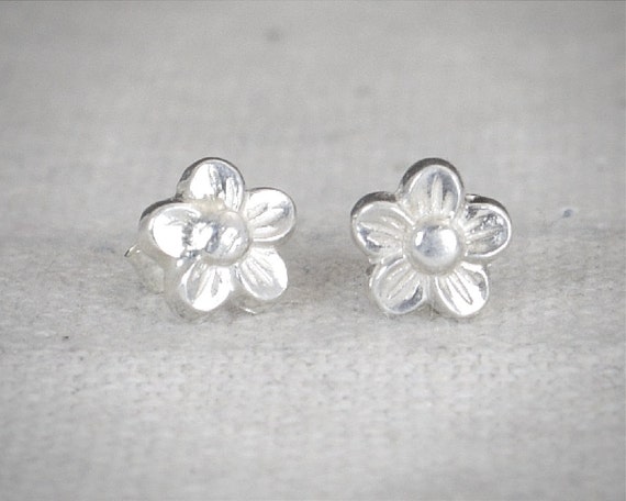 Flower Stud Earrings Sterling Flower Earrings Silver Stud - Etsy