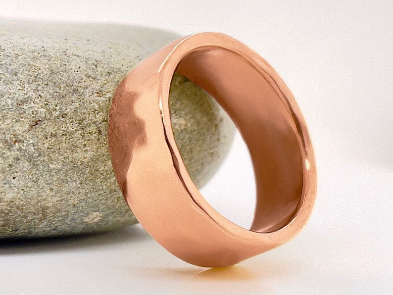 7mm Wide Solid Rose Gold Hammered Wedding Band, Choose 10k, 14k, or 18k Rose Gold, Rustic Wedding Ring, Heavy Gold Ring, Free Engraving image 3