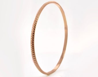 Coin Edge Pattern Bangle, Solid Rose Gold (Not Hollow)  2.5mm - Choose 10K, 14K, 18k, or 22k Solid Gold Bangle Bracelet, Rose Gold