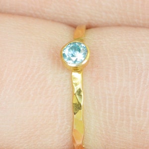 Dainty Gold Filled Aquamarine Ring, Hammered Gold, Stacking Rings, Mothers Ring, March Birthstone Ring, Aquamarine Ring, Aqua Ring, Alari image 2