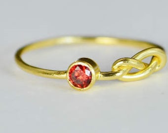 14k Gold Garnet Infinity Ring, 14k Gold Ring , Stackable Rings, Mother's Ring, January Birthstone Ring, Gold Infinity Ring, Gold Knot Ring