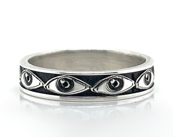 Sterling Silver Occular Ring,  Evil Eye Ring,  weirdcore ring,  All Seeing Eye Ring, Eternity Band, Dainty Ring, Boho Ring