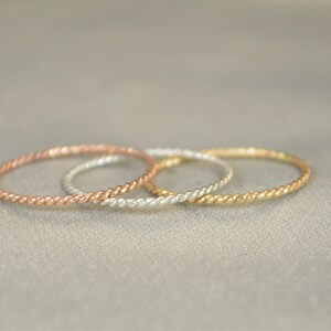 Set of Silver and Yellow and Rose Gold Filled Thin Stacking Ring Set, Spiral Rings, Silver Ring, Stacking Rings, Yellow Gold Rings, Ring Set image 3