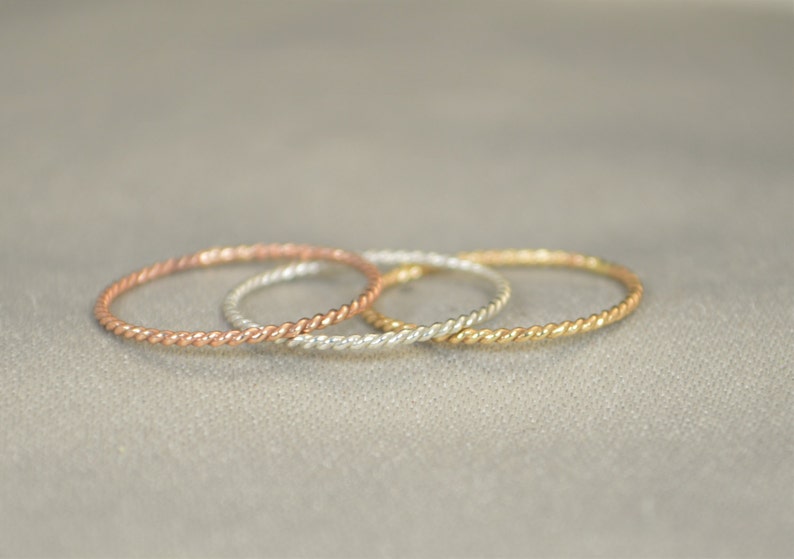 Set of Silver and Yellow and Rose Gold Filled Thin Stacking Ring Set, Spiral Rings, Silver Ring, Stacking Rings, Yellow Gold Rings, Ring Set image 3