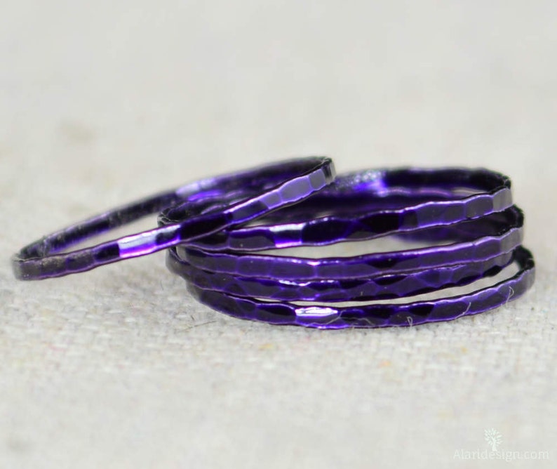 Super Thin Violet Silver Stackable RingsPurple RingPurple image 1