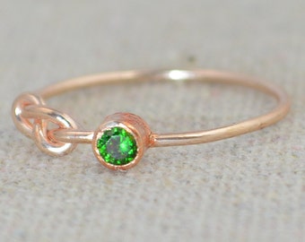 Emerald Infinity Ring, Rose Gold Filled Ring, Stackable Rings, Mother's Ring, May Birthstone, Rose Gold Ring, Rose Gold Knot Ring