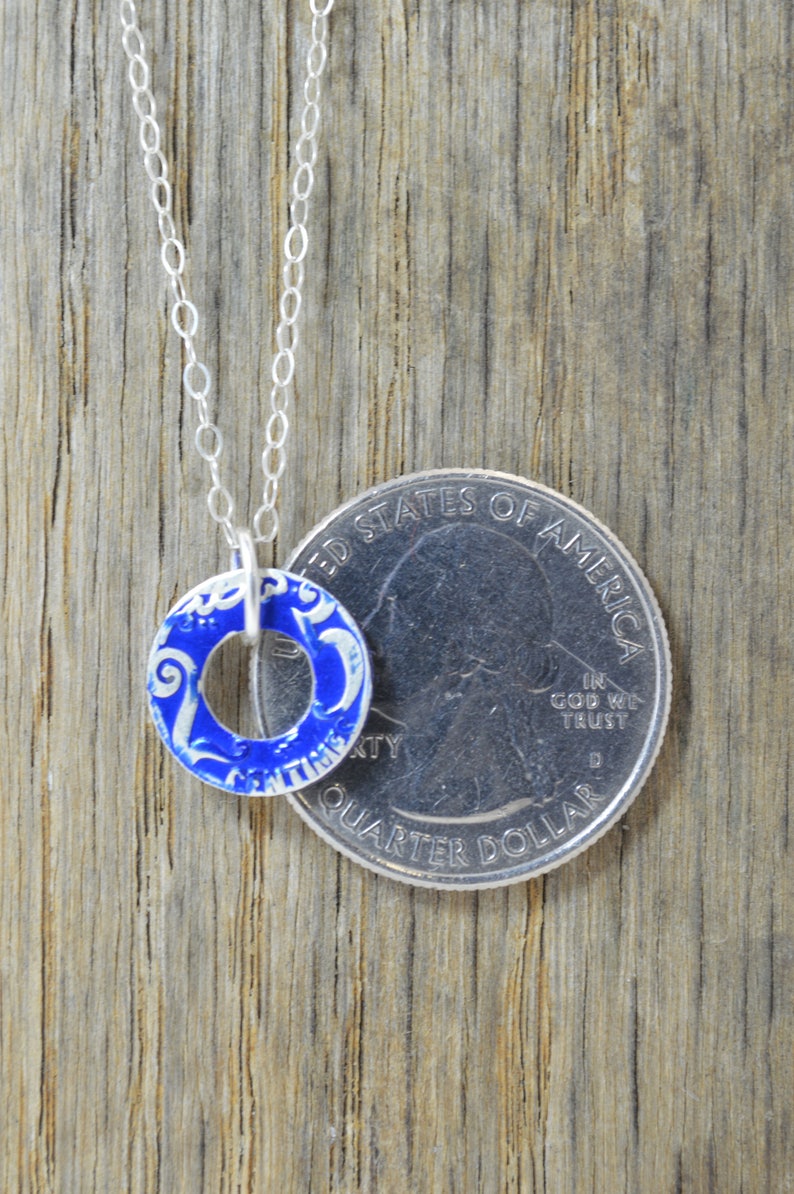 Moroccan Coin Necklace, Blue Coin Necklace, Coin Art, Morocco, Silver Coin, Moroccan Art, Boho Necklace, Two-Sided, Coin Charm, Charm image 6