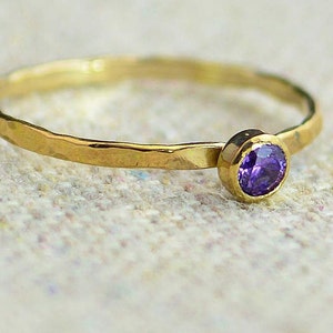 Dainty Gold Filled Amethyst Ring, Hammered Gold, Stacking Rings, Mothers Ring, February Birthstone, Amethyst Ring, Rustic Amethyst Ring image 1