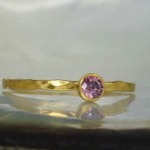 Dainty Solid 14k Gold Alexandrite Ring, 3mm gold solitaire, solitaire ring, real gold, June Birthstone, Mothers RIng, Solid gold band, gold image 1