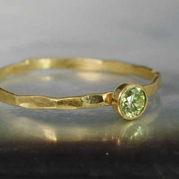 Dainty Solid 14k Gold Peridot Ring, 3mm gold solitaire, solitaire ring, real gold, August Birthstone, Mothers RIng, Solid gold band, gold
