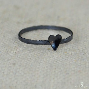 Tiny Gunmetal Heart Ring, Sterling Silver, Gunmetal Ring, Personalized Heart Ring, Goth Ring, Initial Heart Ring, Initial Ring, BFF Ring
