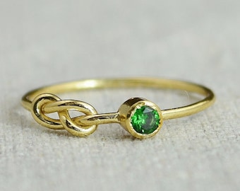 Emerald Infinity Ring, Gold Filled Ring, Stackable Rings, Mother's Ring, May Birthstone, Gold Infinity Ring, Gold Knot Ring