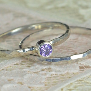 Amethyst Engagement Ring, Sterling Silver, Amethyst Wedding Ring Set, Rustic Wedding Ring Set, February Birthstone, Sterling Silver Ring image 2