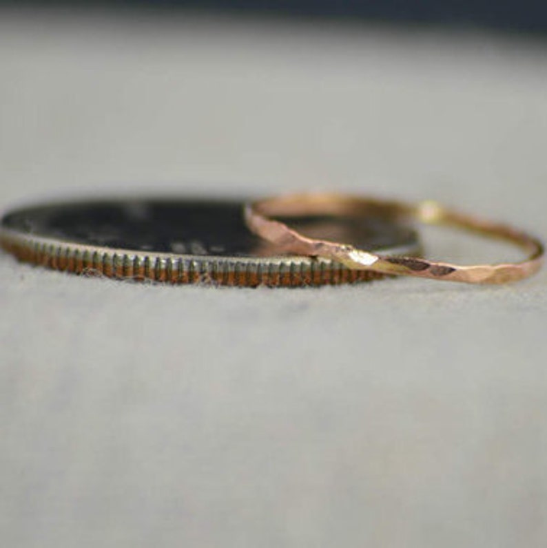 Set of 5 Super Thin Rose Gold Filled Rings, Thin Rose Gold Ring, Hammered Ring, Gold Stacking Ring, Thin Gold Ring, Minimal Gold Ring, Alari image 4