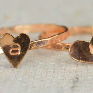 Tiny Golden Rose Heart Ring, Sterling Silver, Golden Rose Ring, Personalized Heart Ring, Initial Heart Ring, Initial Ring, BFF Ring, Copper image 2