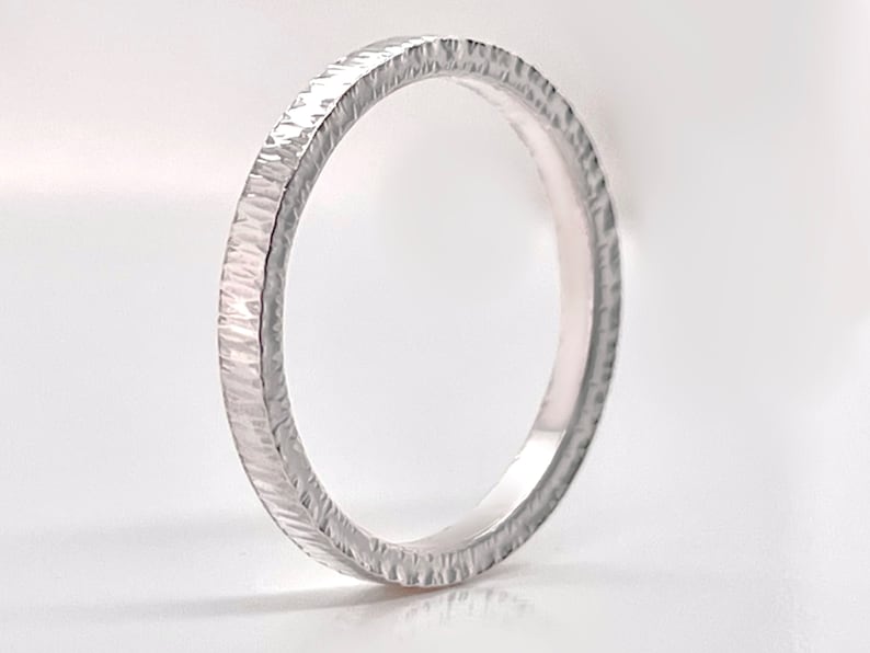 2mm Wide Tree Bark Textured Silver Ring  Sterling Band image 1