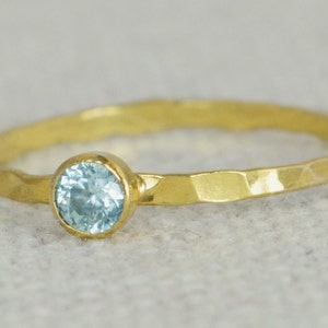 Dainty Gold Filled Aquamarine Ring, Hammered Gold, Stacking Rings, Mothers Ring, March Birthstone Ring, Aquamarine Ring, Aqua Ring, Alari image 1