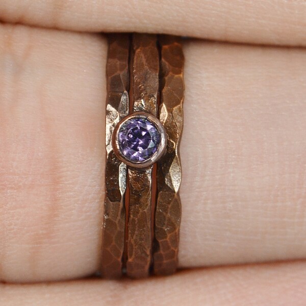 Bronze Copper Amethyst Ring Classic Size Stackable Rings image 1