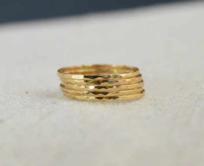 Set of 5 Super Thin 14k Gold Stackable Rings, 14k Gold Filled, Stacking Rings, Simple Gold Ring, Hammered Gold Rings, Dainty Gold Ring image 2