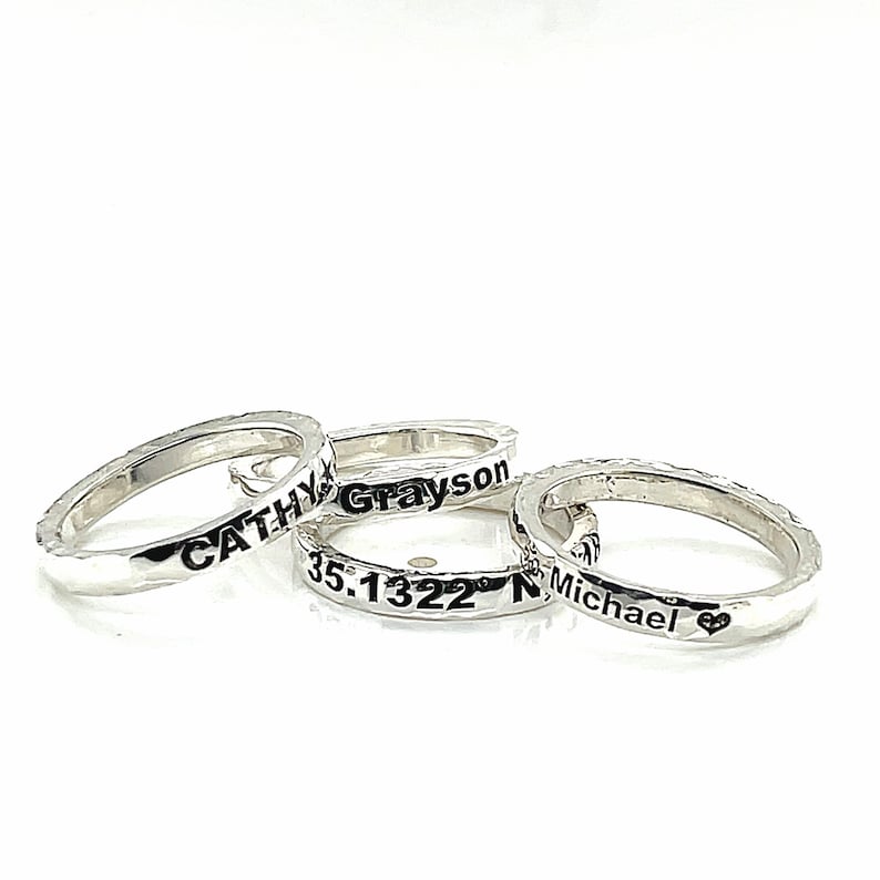 3mm wide heavy hammered name ring in sterling silver deeply image 2