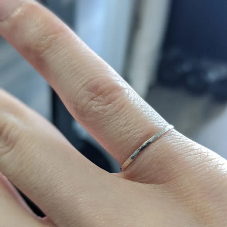 Solid White Gold Stacking Ring 10k, 14k, or 18k Real Gold, Dainty, Rustic & Unique, Thin, Minimalist and Lightweight image 5