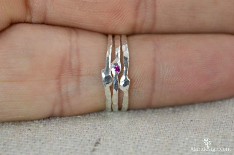 Grab 4-Thin Freeform Mother's Rings, Birthstone Ring, Stacking Rings, Silver Birthstone Rings, Mother's Gemstone Ring, Pure Silver Rings image 2