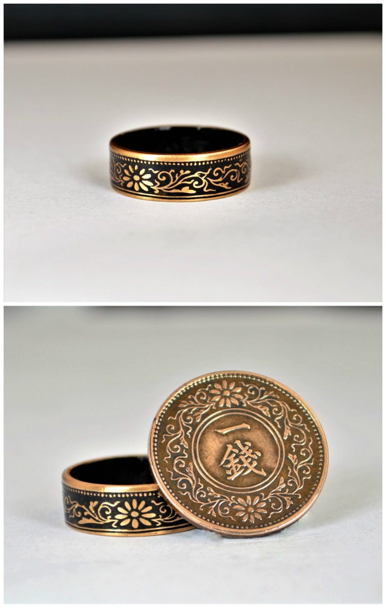 Japanese Coin Ring, Black Ring, Japanese Ring, Coin Ring, Bronze Ring, Japanese Coin, Japanese Jewelry, Coin Rings, Japanese Art, Coin Art image 1