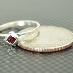 Square Garnet Ring, Garnet Solitaire, Garnet Silver Ring, January Birthstone Ring, Square Stone Mothers Ring, Silver Band, Square Stone Ring image 3