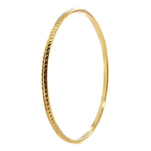 2.5mm Solid Gold Bangle Not Hollow Wheat Pattern Vintage Design Choose 10K, 14K, 18k, or 22k Solid Gold Bangle Bracelet image 2