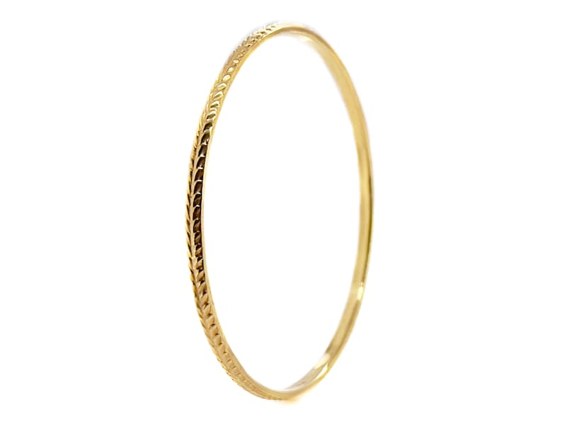 2.5mm Solid Gold Bangle Not Hollow Wheat Pattern Vintage Design Choose 10K, 14K, 18k, or 22k Solid Gold Bangle Bracelet image 2