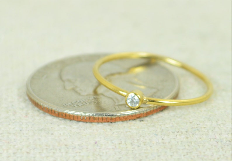 Tiny CZ Diamond Ring, Gold Filled Diamond Stacking Ring, Gold Filled Diamond Ring, Diamond Mothers Ring, April Birthstone, Diamond Ring image 3