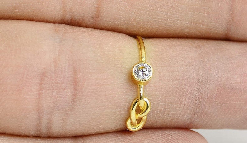 14k Gold CZ Diamond Infinity Ring, 14k Gold Ring, Stackable Rings, Mother's Ring, April Birthstone, Gold Infinity Ring, Gold Knot Ring image 2