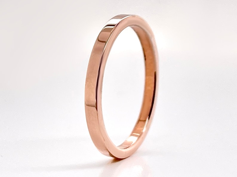 2mm Flat Rose Gold Ring 10k, 14k, or 18k, Solid Gold, Rose gold Band, Squared Rose Gold Ring, Real gold, minimal wedding band, Rose Gold image 4