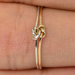 Dainty Silver and Gold Double Knot Ring, Love Ring, Love Knot Ring, BFF Ring, Bridal Ring, Promise Ring, Mother Daughter Ring image 2