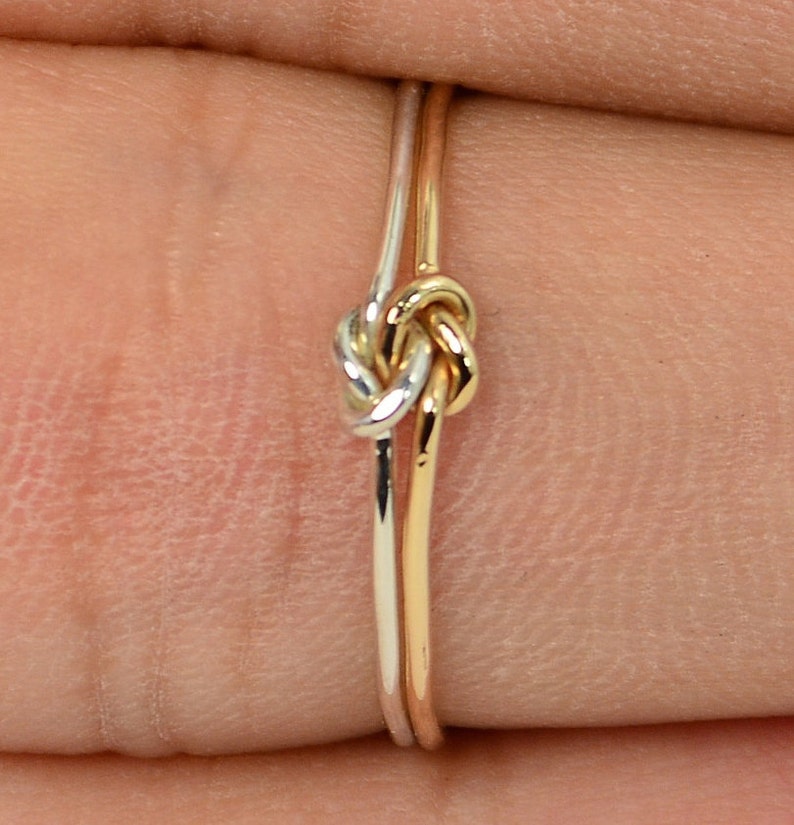 Dainty Silver and Gold Double Knot Ring, Love Ring, Love Knot Ring, BFF Ring, Bridal Ring, Promise Ring, Mother Daughter Ring image 2