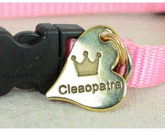Small Dog Tag, Pet ID Tag, Heart Shaped Tag, Solid Brass, Customized, Personalized, Pet Tags, Dog Tag, Pet Tag, Dog Collar Tag, Brass Tag