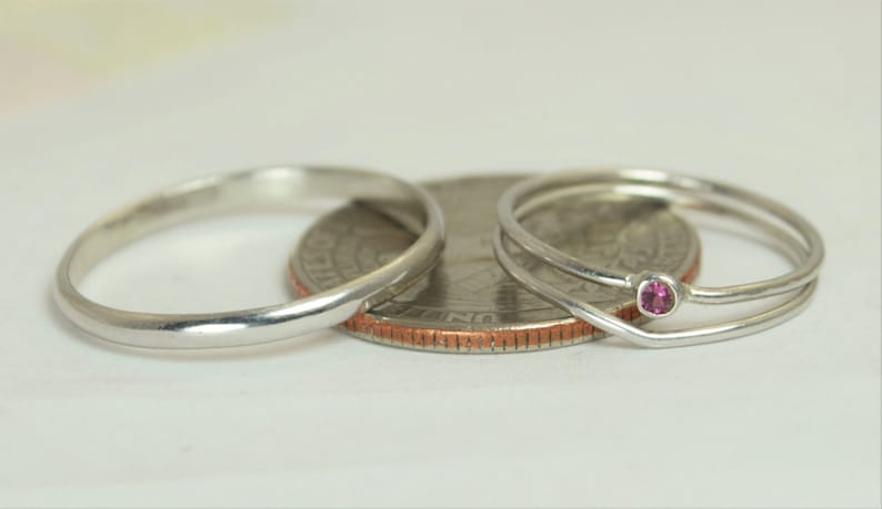 Tiny Ruby Ring Set, Solid White Gold Wedding Set, Stacking Ring, White Gold Ruby Ring, July Birthstone, Bridal Set, Gold, Engagement Rings image 4