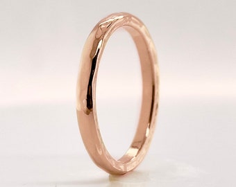 2mm Wide Solid Rose Gold Hammered Wedding Band, Choose 10k, 14k, or 18k, Rose Gold, Rustic Wedding Ring,  Narrow Gold Ring, Free Engraving