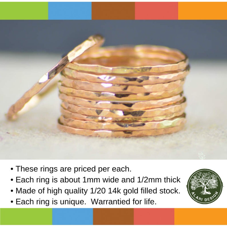 Rose Gold Midi Ring, Rose Gold Filled, Dainty Midi Rings, Hammered Midi Rings, Gold Knuckle Ring, Stacking Rings, Thin Midi Rings, Alari 画像 2