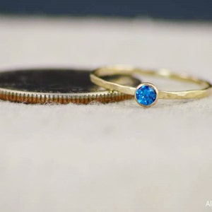 Dainty Gold Filled Blue Zircon Ring, Hammered Gold, Stackable Rings, Mother's Ring, December Birthstone Ring, Skinny Ring, Rustic BlueZircon image 4