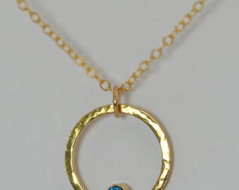 14k Gold Filled Blue Zircon Necklace, Mothers Necklace, Mom Necklace, December Birthstone Necklace, Blue Zircon Necklace, Blue Zircon